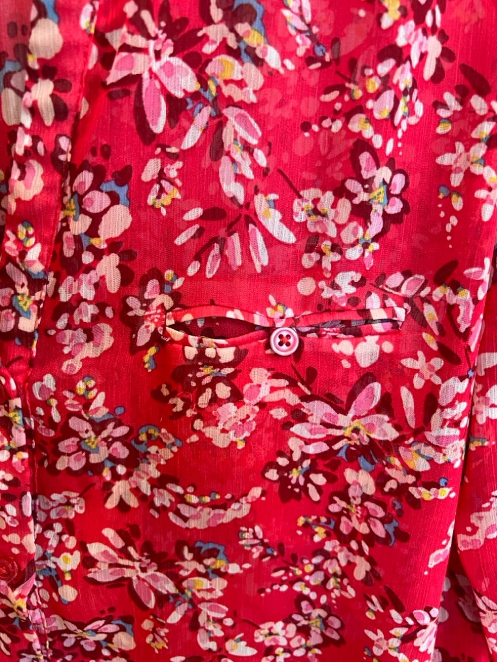 KUT from the Kloth Sheer Floral Button Down Adjustable Sleeves Blouse Size XL - Picture 11 of 11
